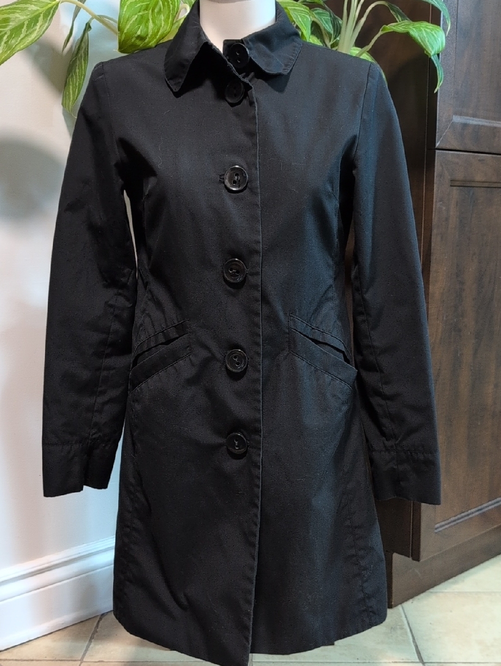 Roxy Black Button-Front Trench Coat